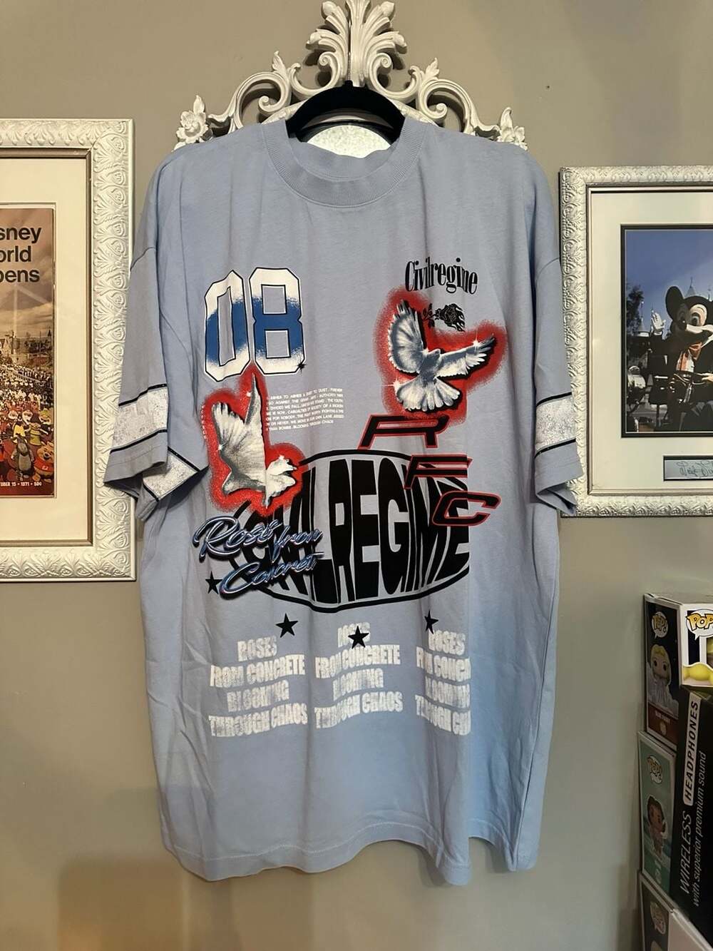 Civil Regime Roses From Concrete Pale Blue Graphic T-Shirt XL